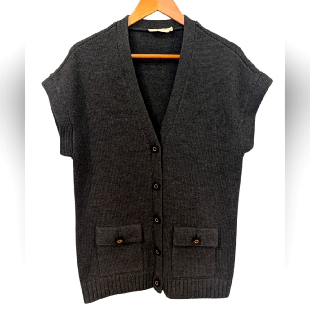 Tory Burch Dark Charcoal Button-Front Knit Vest